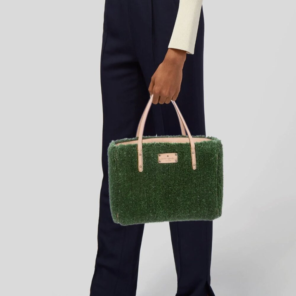 Kate Spade Hold Court Quinn Astro Turf Faux Grass Tote Bag Purse Green Tan Rare